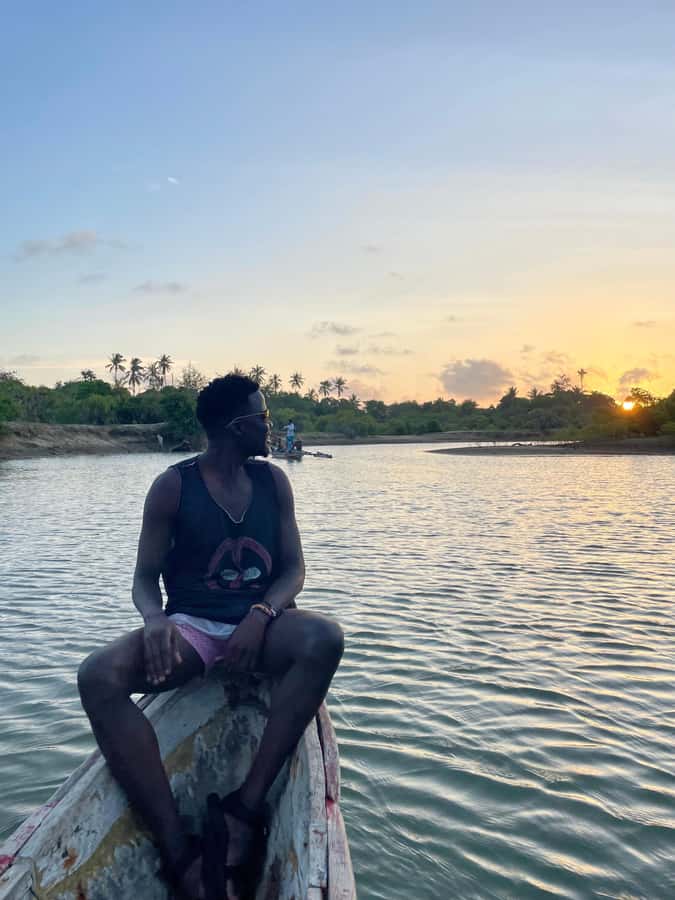 Diani: Sunset Canoe Tour along the River with Mangroves - The sunset portion at Kongo River Beach