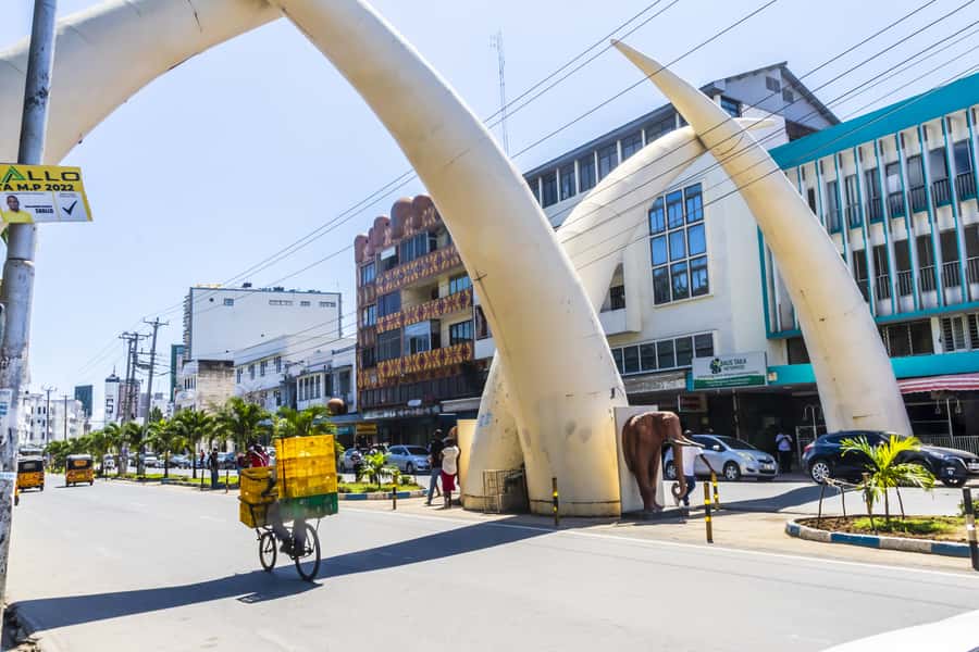Mombasa City Tour: Fort Jesus Museum, Old Town & Haller Park - The Mombasa Tusks and the city entrance